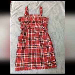 ROMWE Red Plaid Mini Dress with Belt